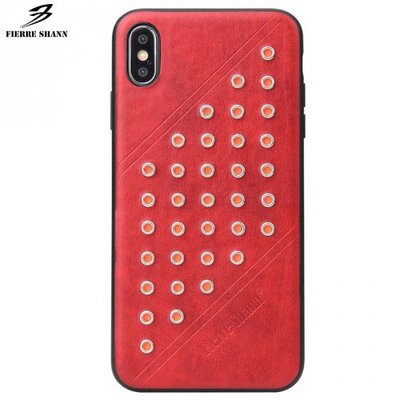 FIERRE SHANN műanyag hátlapvédő telefontok (bőr hátlap, szegecses) Piros [Apple iPhone XS Max 6.5]