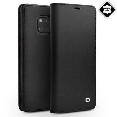 QIALINO Telefontok álló, valódi bőr (flip, oldalra nyíló) Fekete [Huawei Mate 20 Pro]