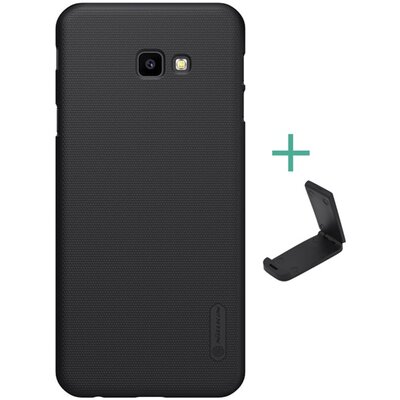 Nillkin Super Frosted műanyag hátlapvédő telefontok (gumírozott, érdes felület + asztali tartó) Fekete [Samsung Galaxy J4+ Plus (J415F)]