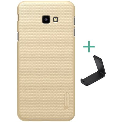 Nillkin Super Frosted műanyag hátlapvédő telefontok (gumírozott, érdes felület + asztali tartó) Arany [Samsung Galaxy J4+ Plus (J415F)]