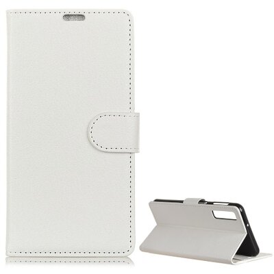 Telefontok álló, bőr hatású (flip, oldalra nyíló, asztali tartó funkció) Fehér [Samsung Galaxy A7 (2018) SM-A750F]