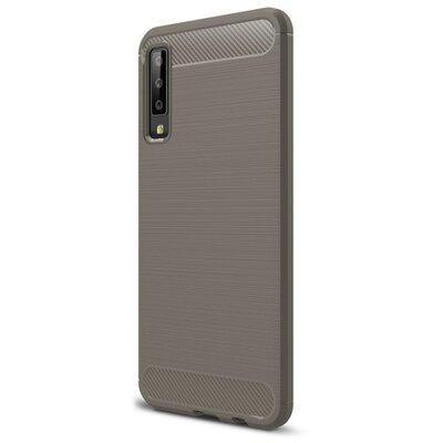 Hátlapvédő telefontok gumi / szilikon (közepesen ütésálló, légpárnás sarok, szálcsiszolt, karbonminta) Szürke [Samsung Galaxy A7 (2018) SM-A750F]