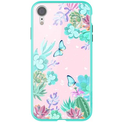 Nillkin Floral hátlapvédő telefontok szilikon keret (BUMPER, közepesen ütésálló, edzett üveg hátlap, pillangó, virágminta) Többszínű [Apple iPhone XR 6.1]