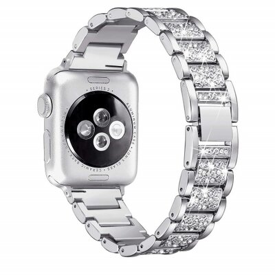 Pótszíj (rozsdamentes acél, speciális pillangó csat, strasszkő), ezüst - Apple Watch Series 1 / 2 / 3 / 4 38mm / 40mm