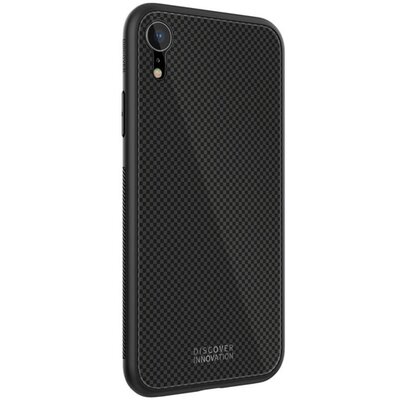 Nillkin Tempered Plaid hátlapvédő telefontok szilikon keret (BUMPER, edzett üveg hátlap, 2.5D, négyzet minta) Fekete [Apple iPhone XR 6.1]