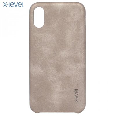 X-LEVEL műanyag hátlapvédő telefontok (bőr hátlap) AranyBarna [Apple iPhone X 5.8, Apple iPhone XS 5.8]