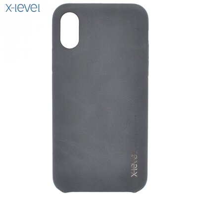X-LEVEL műanyag hátlapvédő telefontok (bőr hátlap) Fekete [Apple iPhone X 5.8, Apple iPhone XS 5.8]