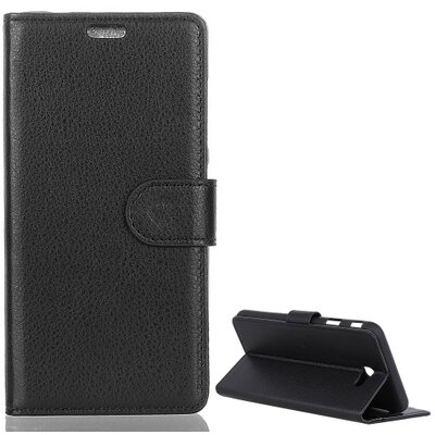 Telefontok álló, bőr hatású (flip, oldalra nyíló, asztali tartó funkció, prémium) Fekete [Samsung Galaxy J4+ Plus (J415F)]