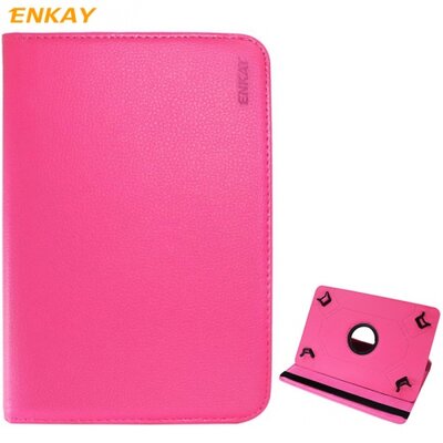 ENKAY tablet védőtok álló, bőr (FLIP, asztali tartó funkció, 360°-ban forgatható, 7" készülékekhez), rózsaszín