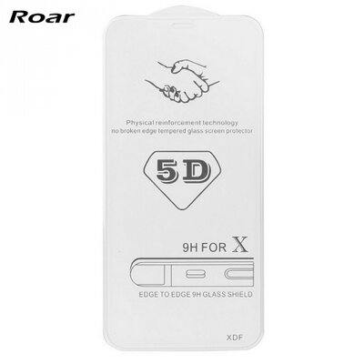 ROAR Kijelzővédő üvegfólia (5D full glue, íves, teljes felületén tapad, karcálló, 0.3 mm, 9H), Fekete [Apple iPhone XS Max 6.5]