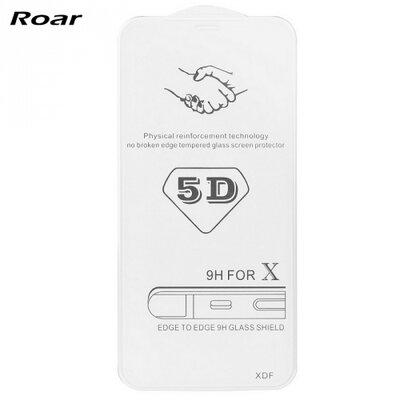 ROAR Kijelzővédő üvegfólia (5D full glue, íves, teljes felületén tapad, karcálló, 0.3 mm, 9H), Fehér [Apple iPhone XS Max 6.5]