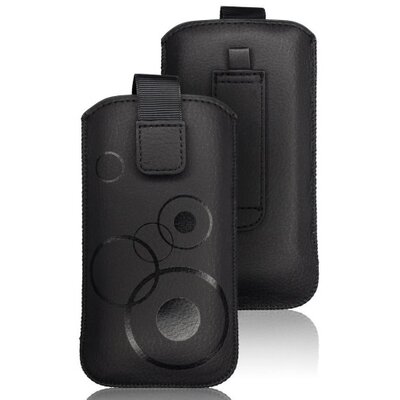 Dekocase univerzális bőr hatású telefontok álló (körmintás, kihúzható tépőzár, övre fűzhető, 6.1" méret), Fekete