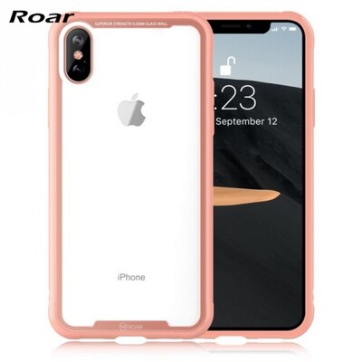 ROAR Glass Airframe hátlapvédő telefontok szilikon keret (BUMPER, edzett üveg hátlap) RoseGold [Apple iPhone XS Max 6.5]