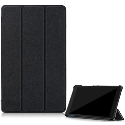 Tablet védőtok álló, bőr (FLIP, oldalra nyíló, TRIFOLD asztali tartó funkció), Fekete [Lenovo Tab E8 (TB-8304F1)]