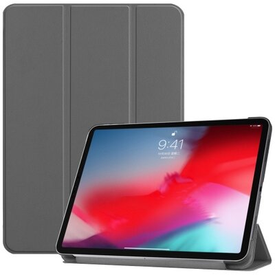 Tablet védőtok álló, bőr (aktív flip, oldalra nyíló, TRIFOLD asztali tartó funkció) SZÜRKE [Apple IPAD Pro 11 (2018)]
