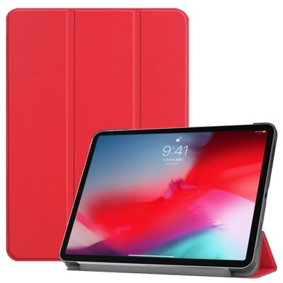 Tablet védőtok álló, bőr (aktív flip, oldalra nyíló, TRIFOLD asztali tartó funkció) PIROS [Apple IPAD Pro 11 (2018)]