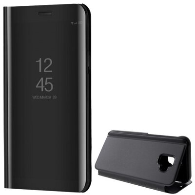 Telefontok álló (flip, oldalra nyíló, asztali tartó funkció, tükrös felület, Mirror View Cover) Fekete [Samsung Galaxy J6+ Plus (J610F)]
