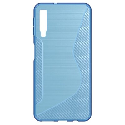 Hátlapvédő telefontok gumi / szilikon (S-line, karbonminta) Kék [Samsung Galaxy A7 (2018) SM-A750F]