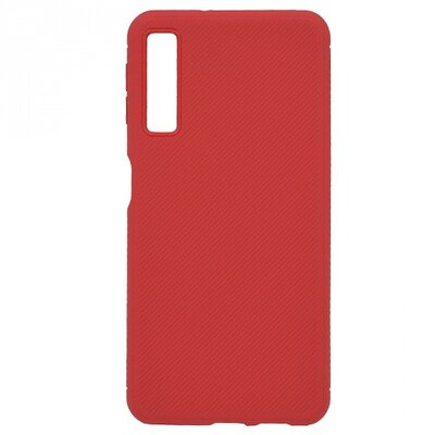 Hátlapvédő telefontok gumi / szilikon (közepesen ütésálló, nyakba akasztható, csíkos minta) Piros [Samsung Galaxy A7 (2018) SM-A750F]