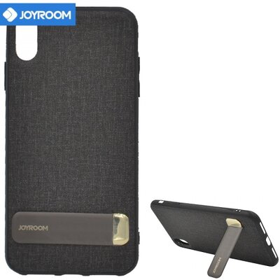 Joyroom JR-BP496_BL JOYROOM hátlapvédő telefontok gumi / szilikon (textil bevonat, kitámasztó) Fekete [Apple iPhone X 5.8, Apple iPhone XS 5.8]