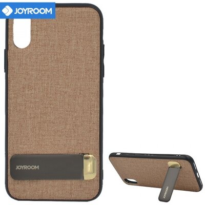 Joyroom JR-BP496_BR JOYROOM hátlapvédő telefontok gumi / szilikon (textil bevonat, kitámasztó) Barna [Apple iPhone X 5.8, Apple iPhone XS 5.8]
