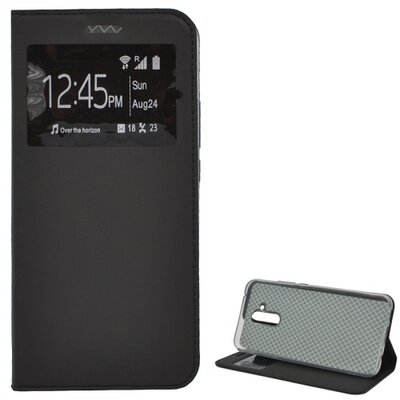Telefontok álló, bőr hatású (flip, oldalra nyíló, asztali tartó funkció, S-View Cover) Fekete [Huawei Mate 20 Lite]