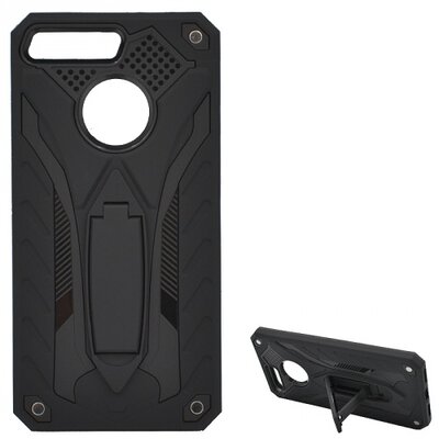 Defender műanyag hátlapvédő telefontok (közepesen ütésálló, gumi / szilikon belső, kitámasztó) Fekete [Huawei Y6 Prime (2018)]