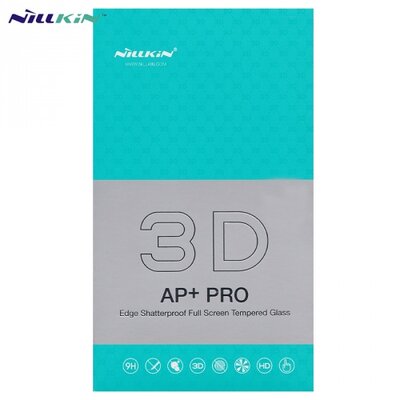 NILLKIN AP+PRO Kijelzővédő üvegfólia (3D, full glue, íves, teljes felületén tapad, 0.23mm, 9H), Fekete [Apple iPhone X 5.8, Apple iPhone XS 5.8]