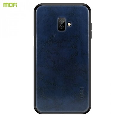 MOFI műanyag hátlapvédő telefontok (szilikon keret, bőr hátlap) SötétKék [Samsung Galaxy J6+ Plus (J610F)]