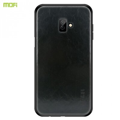 MOFI műanyag hátlapvédő telefontok (szilikon keret, bőr hátlap) Fekete [Samsung Galaxy J6+ Plus (J610F)]