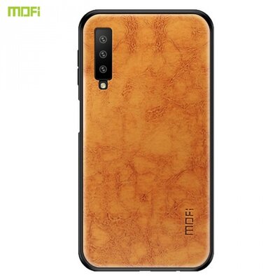 MOFI műanyag hátlapvédő telefontok (szilikon keret, bőr hátlap) Barna [Samsung Galaxy A7 (2018) SM-A750F]