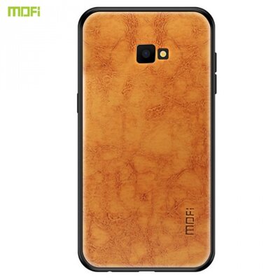 MOFI műanyag hátlapvédő telefontok (szilikon keret, bőr hátlap) Barna [Samsung Galaxy J4+ Plus (J415F)]