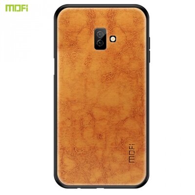 MOFI műanyag hátlapvédő telefontok (szilikon keret, bőr hátlap) Barna [Samsung Galaxy J6+ Plus (J610F)]