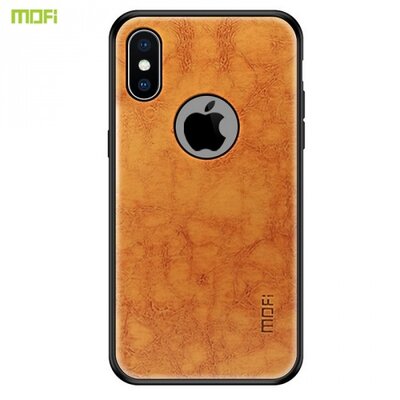 MOFI műanyag hátlapvédő telefontok (szilikon keret, bőr hátlap, logó kivágás) Barna [Apple iPhone X 5.8, Apple iPhone XS 5.8]