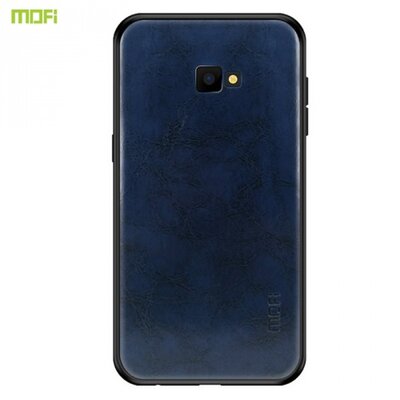 MOFI műanyag hátlapvédő telefontok (szilikon keret, bőr hátlap) SötétKék [Samsung Galaxy J4+ Plus (J415F)]