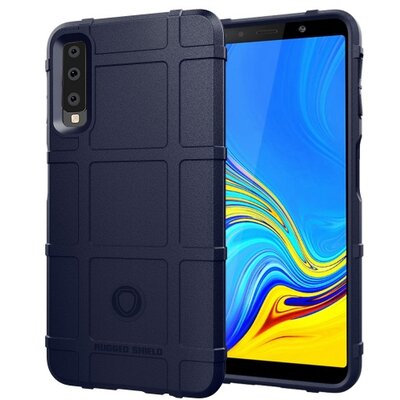 Hátlapvédő telefontok gumi / szilikon (közepesen ütésálló, négyzet minta) SötétKék [Samsung Galaxy A7 (2018) SM-A750F]
