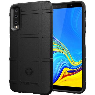 Hátlapvédő telefontok gumi / szilikon (közepesen ütésálló, négyzet minta) Fekete [Samsung Galaxy A7 (2018) SM-A750F]