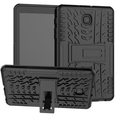 Defender műanyag Tablet védőtok (gumi / szilikon belső, kitámasztó, autógumi minta) FEKETE - Samsung Tab A 8.0 (2018)