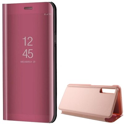 Telefontok álló (flip, oldalra nyíló, asztali tartó funkció, tükrös felület, Mirror View Cover) RoseGold [Samsung Galaxy A7 (2018) SM-A750F]