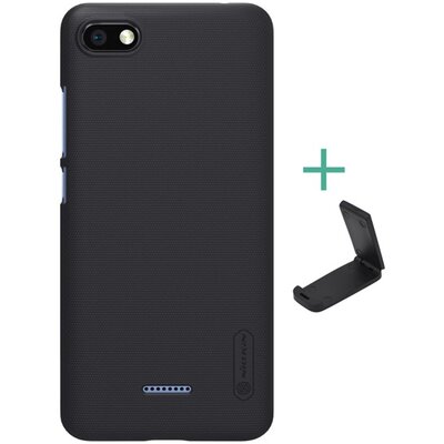 Nillkin Super Frosted műanyag hátlapvédő telefontok (gumírozott, érdes felület + asztali tartó) Fekete [Xiaomi Redmi 6A]