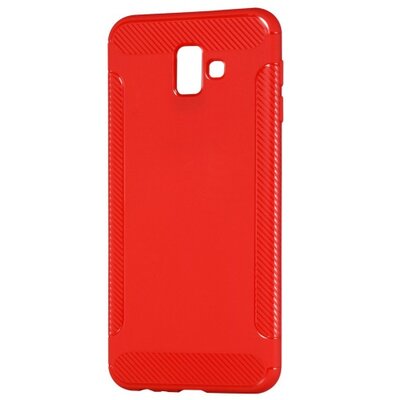 Hátlapvédő telefontok gumi / szilikon (közepesen ütésálló, karbonminta) Piros [Samsung Galaxy J6+ Plus (J610F)]