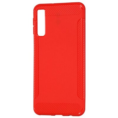 Hátlapvédő telefontok gumi / szilikon (közepesen ütésálló, karbonminta) Piros [Samsung Galaxy A7 (2018) SM-A750F]
