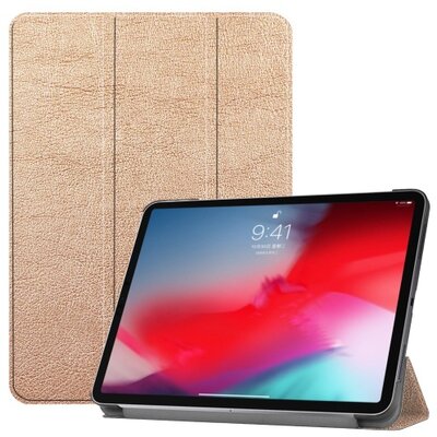 Tablet védőtok álló, bőr (aktív flip, oldalra nyíló, TRIFOLD asztali tartó funkció) ARANY [Apple IPAD Pro 11 (2018)]