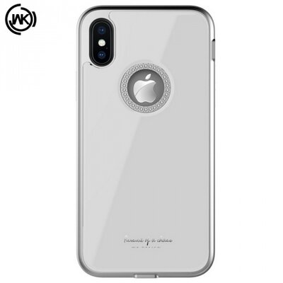 WK GINSTONE műanyag hátlapvédő telefontok (közepesen ütésálló, üveg hátlap, strasszkő, logó kivágás) Fehér [Apple iPhone XS Max 6.5]