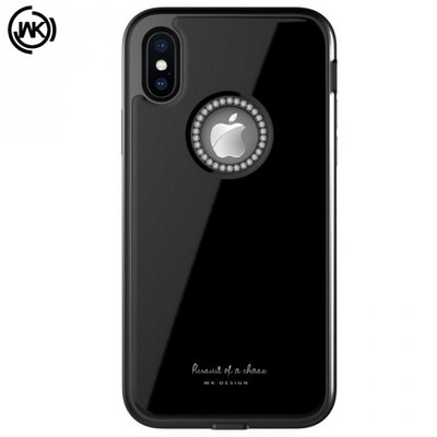 WK GINSTONE műanyag hátlapvédő telefontok (közepesen ütésálló, üveg hátlap, strasszkő, logó kivágás) Fekete [Apple iPhone XS Max 6.5]