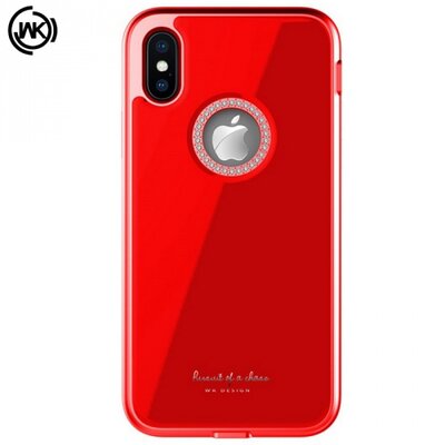 WK GINSTONE műanyag hátlapvédő telefontok (közepesen ütésálló, üveg hátlap, strasszkő, logó kivágás) Piros [Apple iPhone X 5.8, Apple iPhone XS 5.8]