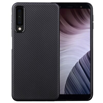 Hátlapvédő telefontok gumi / szilikon (karbon minta) Fekete [Samsung Galaxy A7 (2018) SM-A750F]