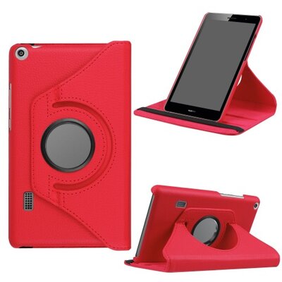 Tablet védőtok álló, bőr (FLIP, asztali tartó funkció, 360°-ban forgatható) PIROS [Huawei Mediapad T3 7]