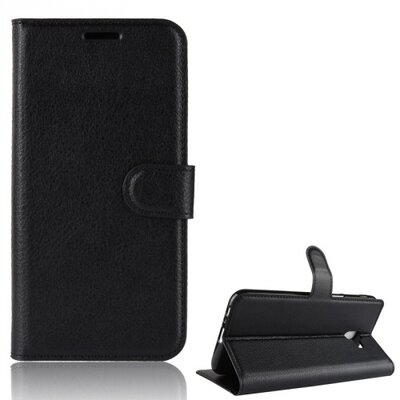 Telefontok álló, bőr hatású (flip, oldalra nyíló, asztali tartó funkció, prémium) Fekete [Samsung Galaxy J6+ Plus (J610F)]