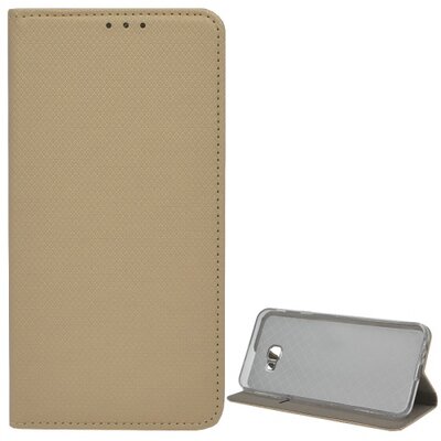 Telefontok álló, bőr hatású (flip, oldalra nyíló, asztali tartó funkció, rombuszminta) Arany [Samsung Galaxy J4+ Plus (J415F)]